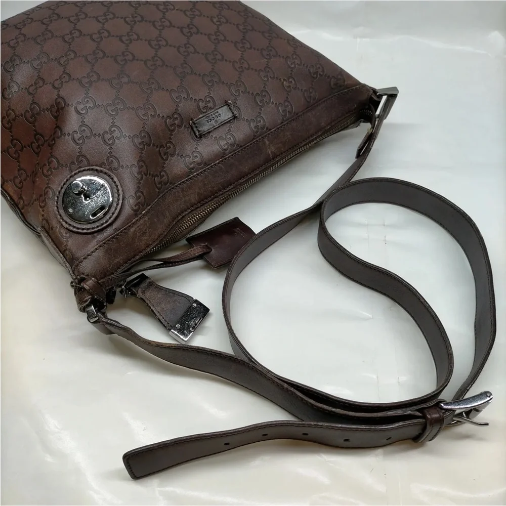 Gucci GG Brown Leather Crossbody Bag